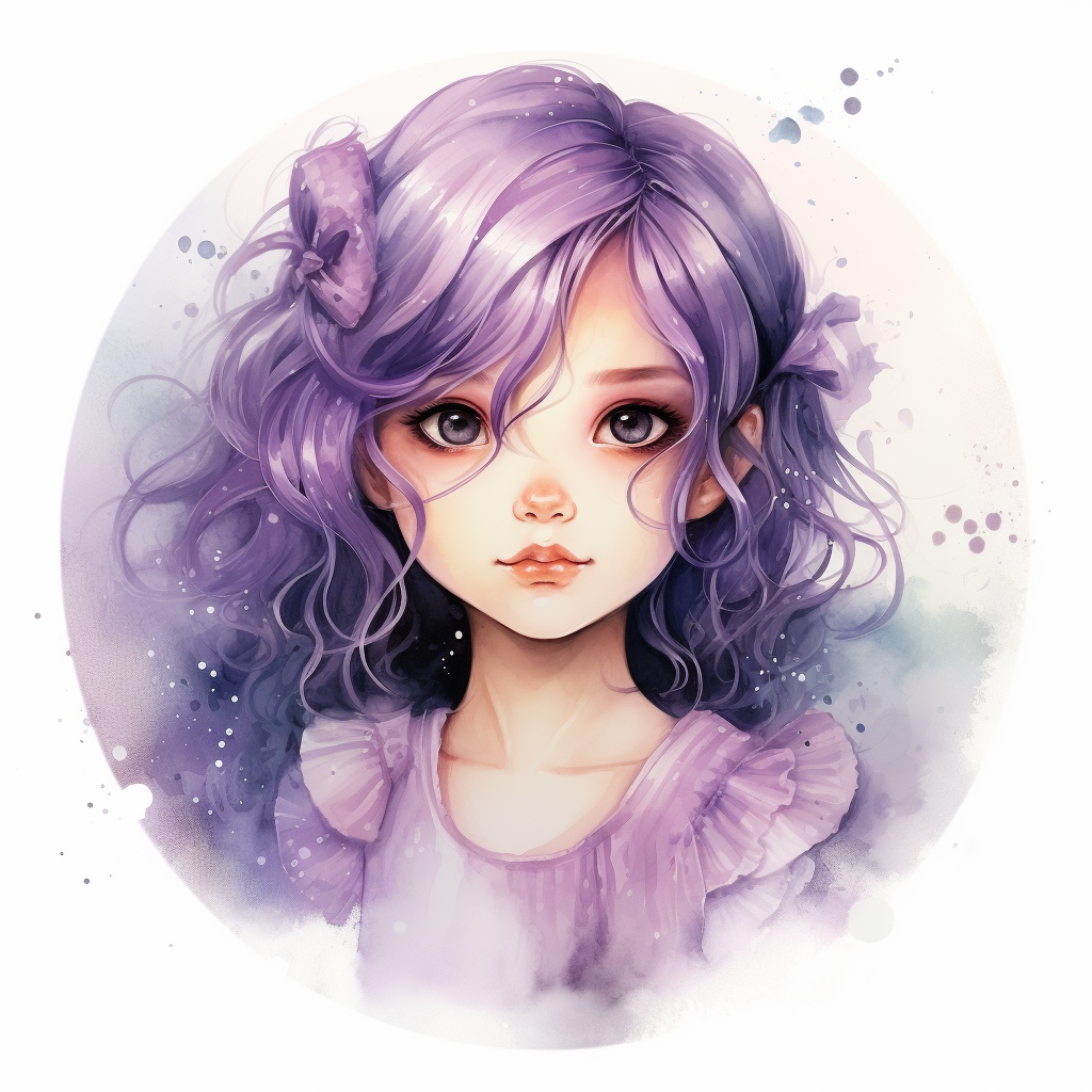 Cute little girl in pastel purple anime frame