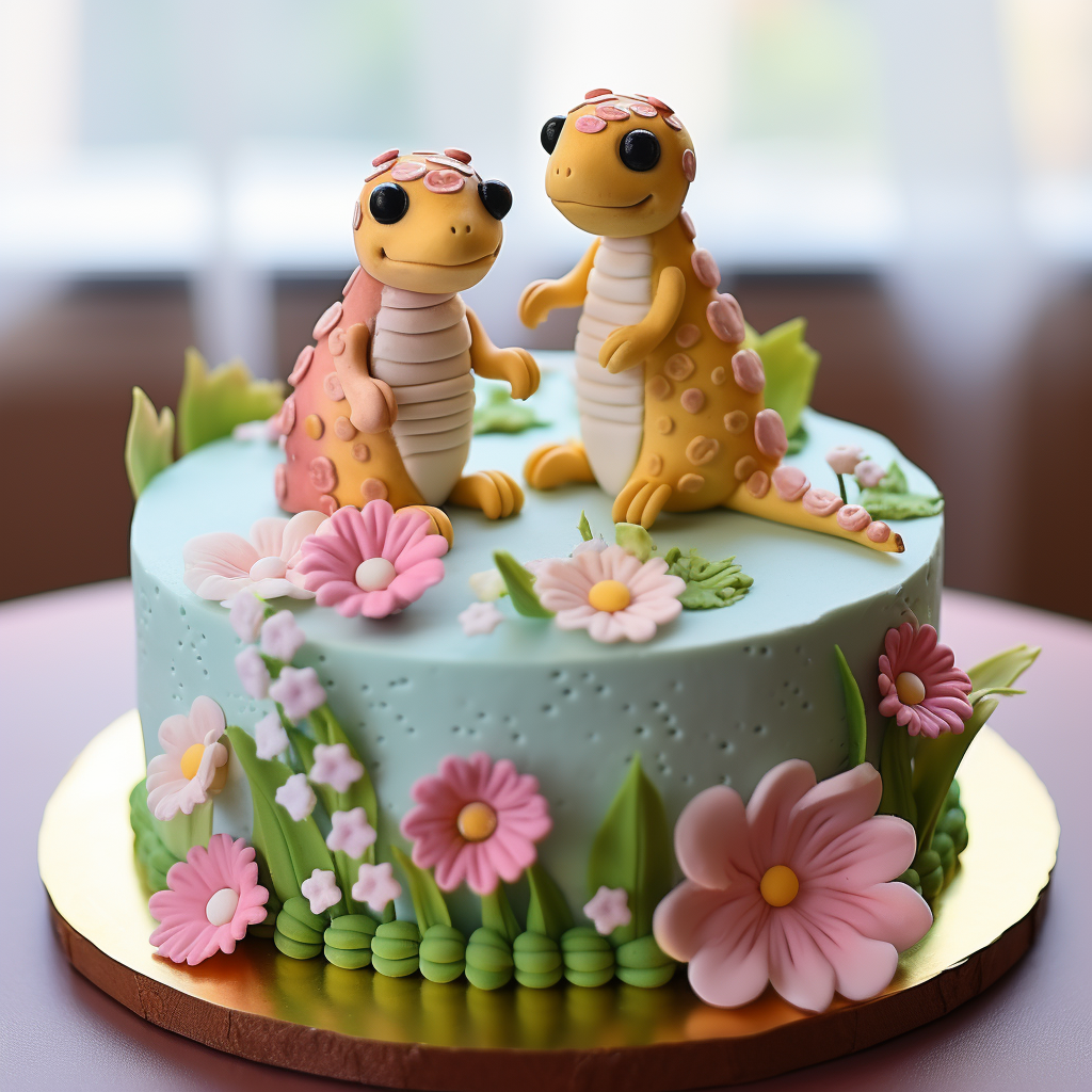 Cute lizards on birthday cake