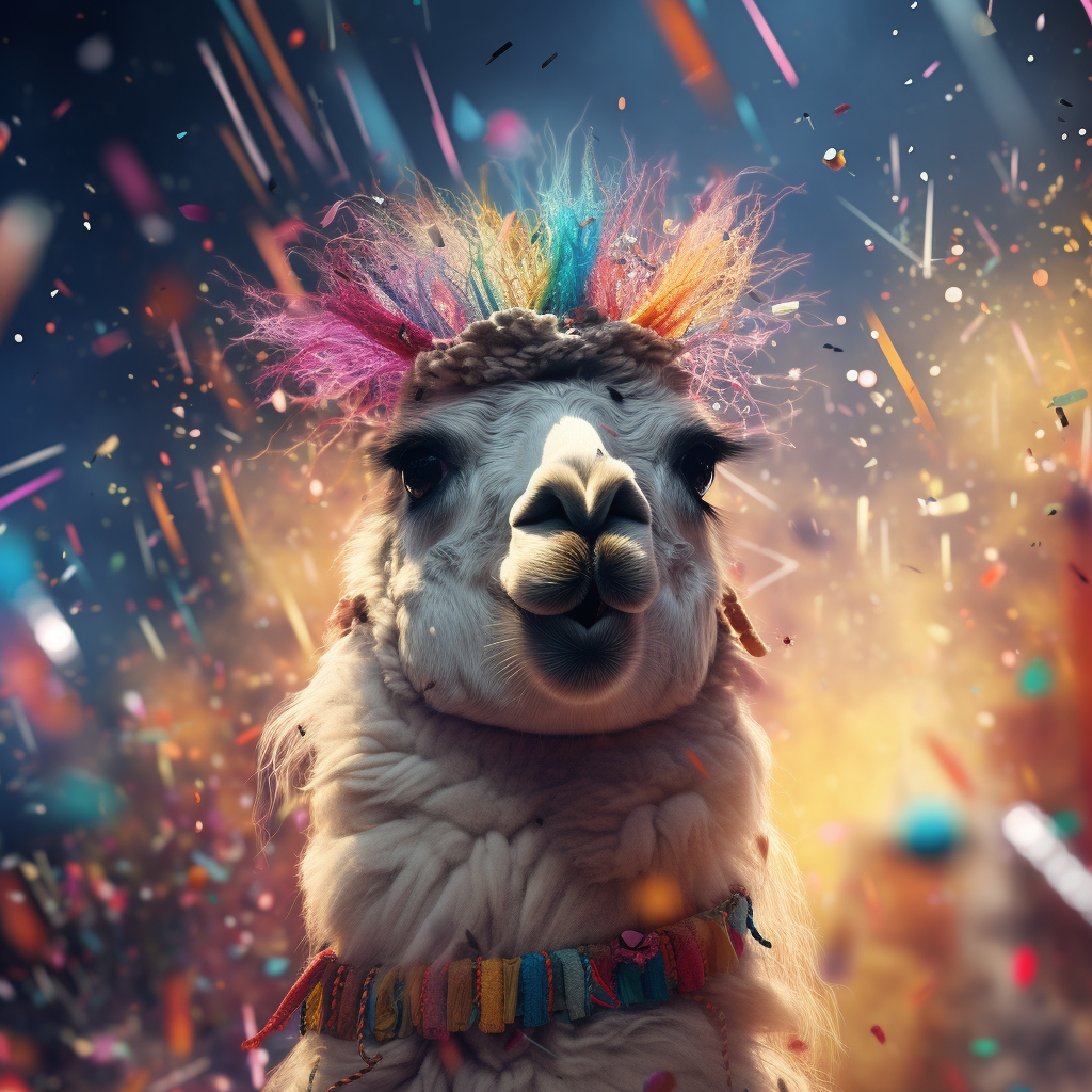 Cute llama celebrating New Year's Eve 2024