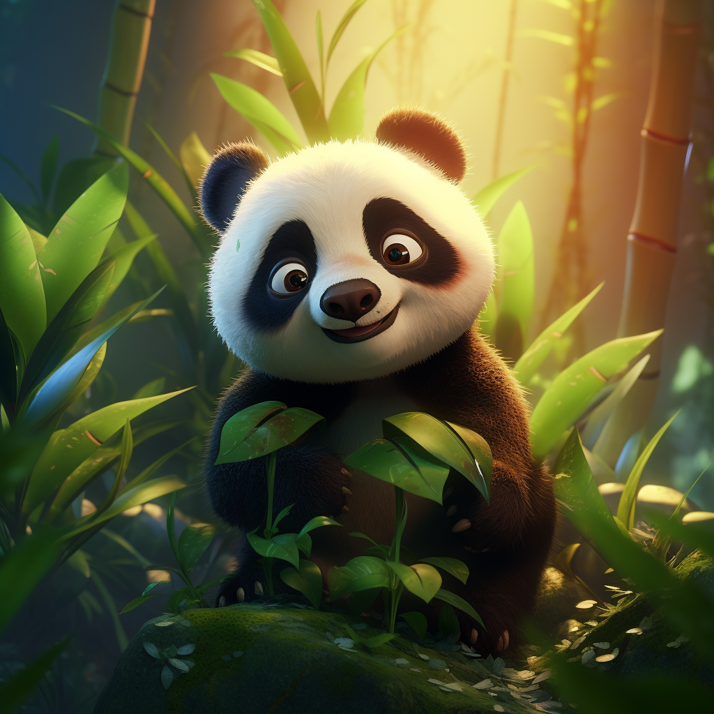 Cute male panda in lush jungle