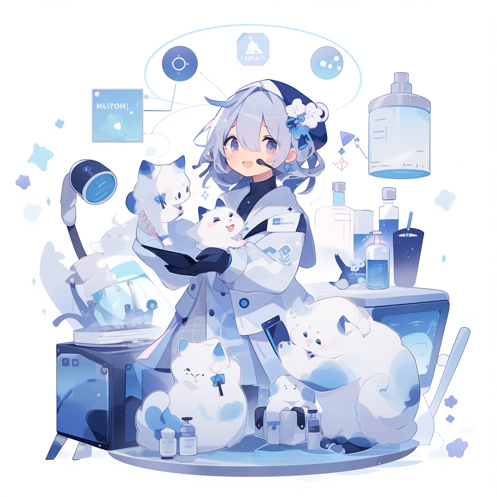 Cute mascot with blue and white colors