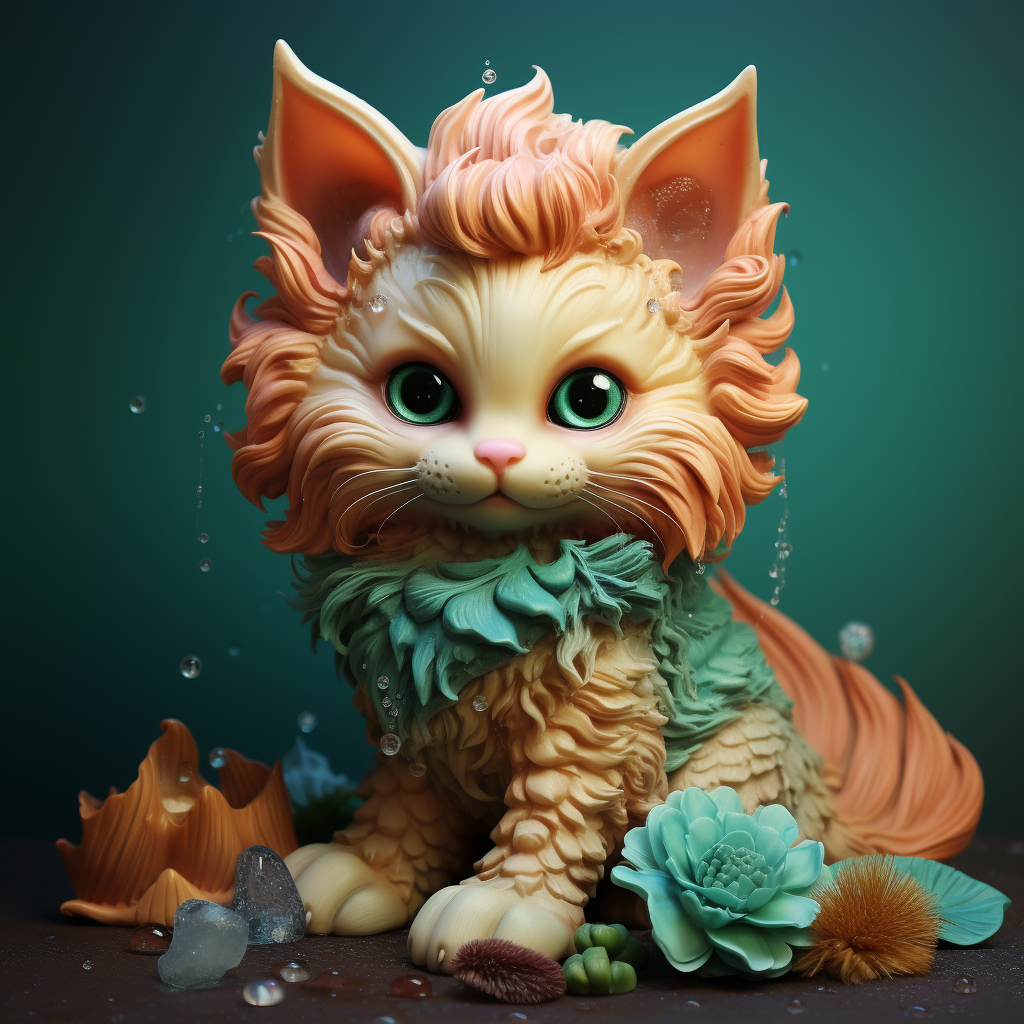 Sweet mermaid kitten with soft realism