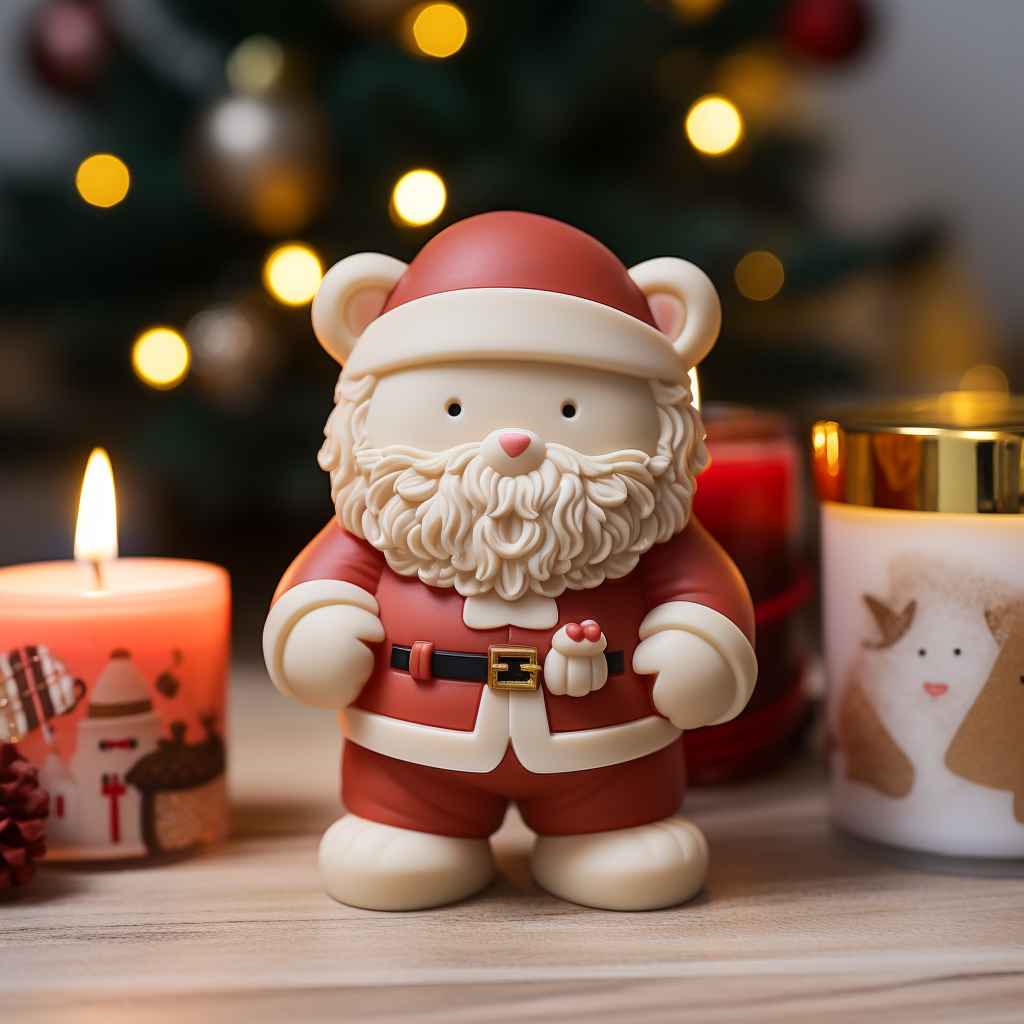 Cute teddy Santa candle in white