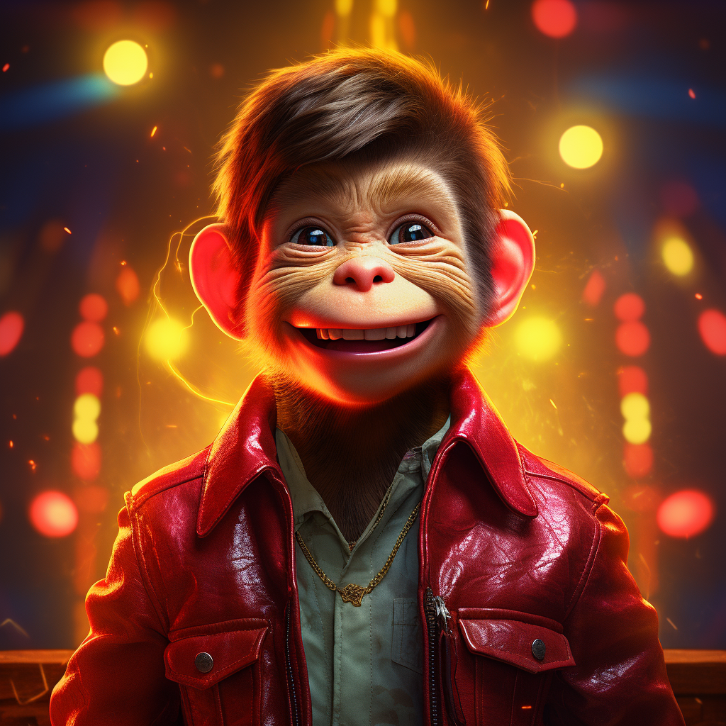 Portrait of a Young Monkey with Neon Lights