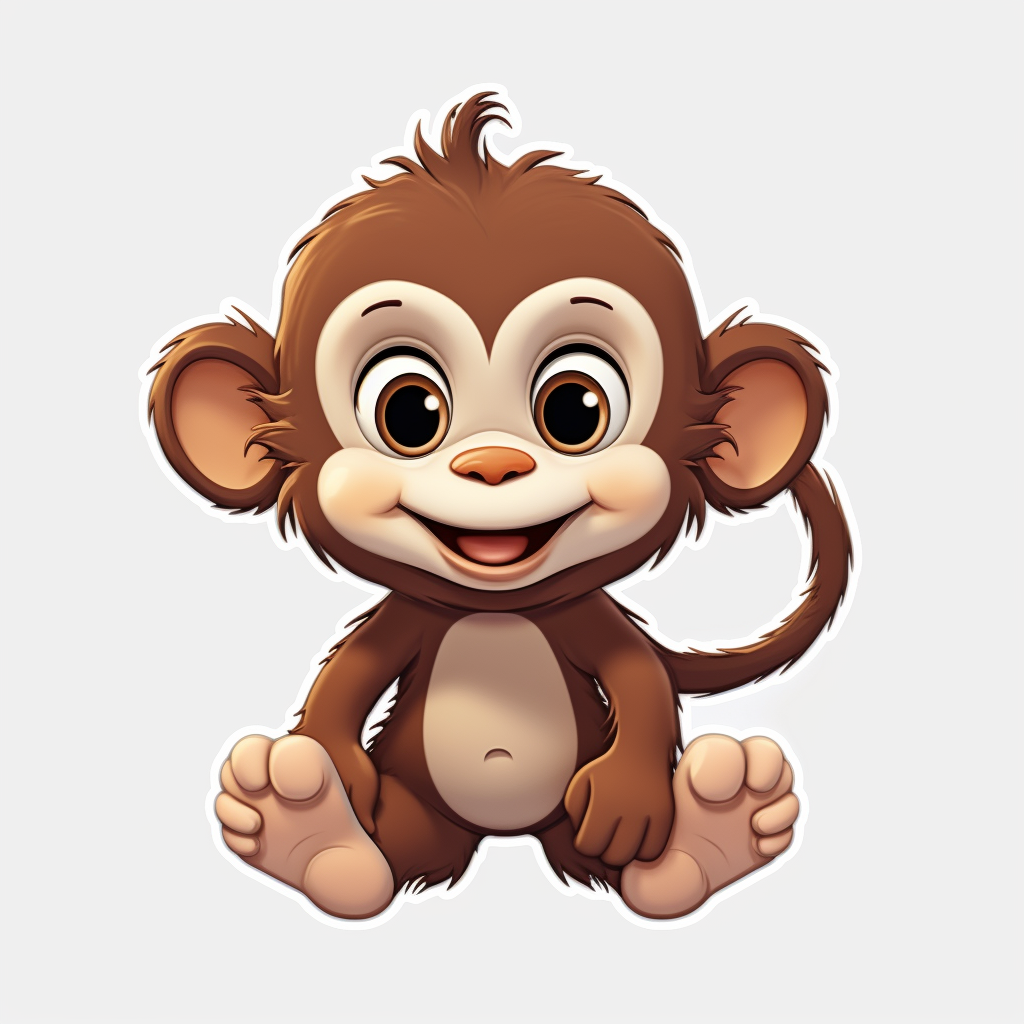 Cute monkey sticker on white background