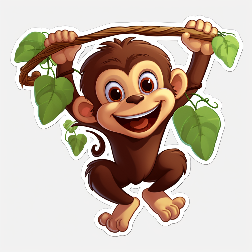 Cute Monkey Swinging Vines Sticker