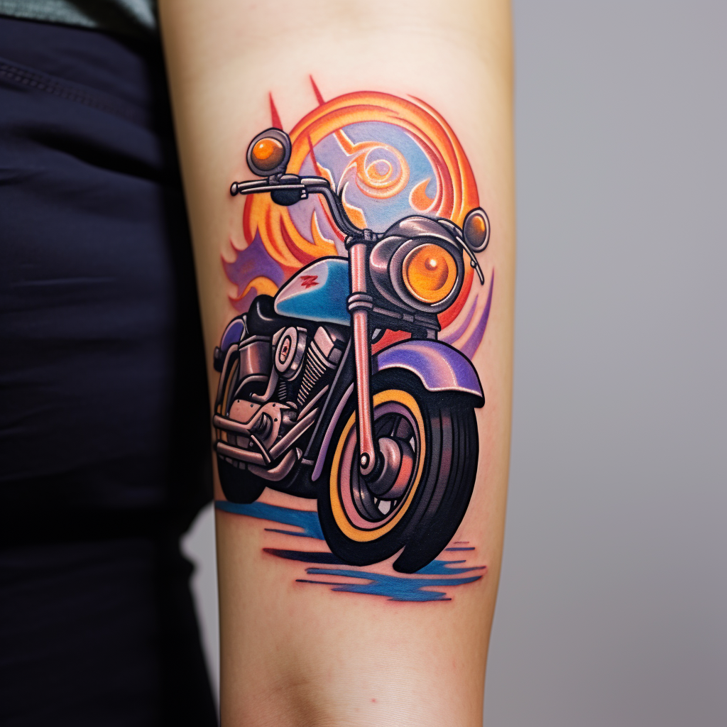 Colorful Motorcycle Tattoo Design