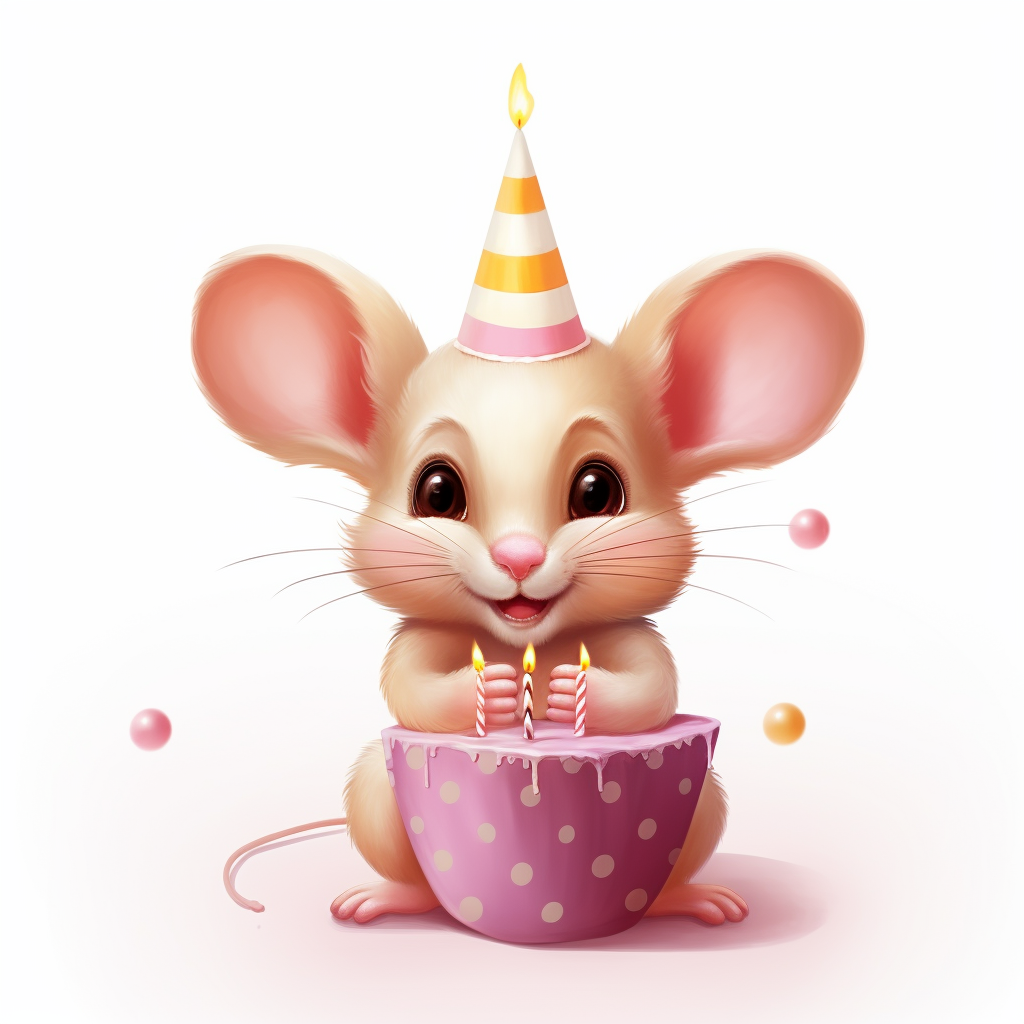 Cute mouse celebrating birthday with friends