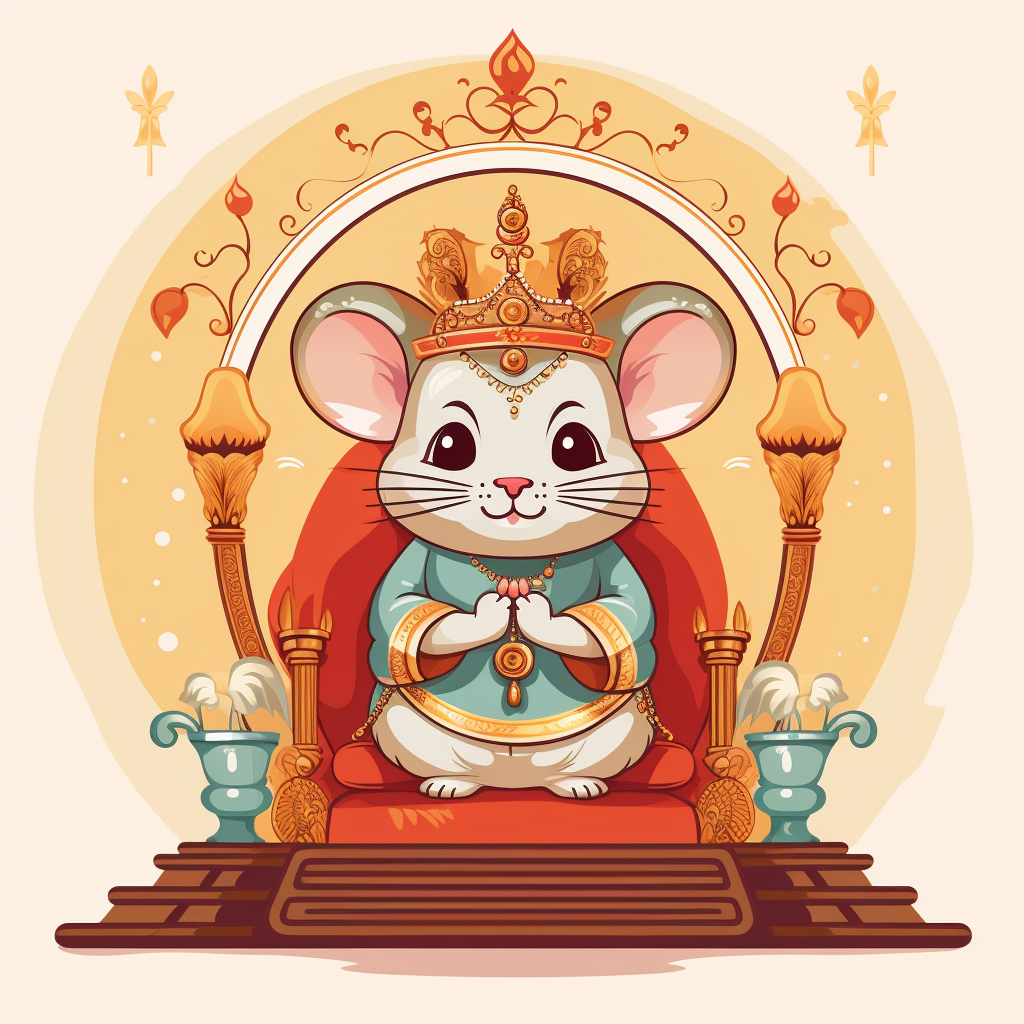 Cute chubby mouse in Indian ethnic wear on a throne