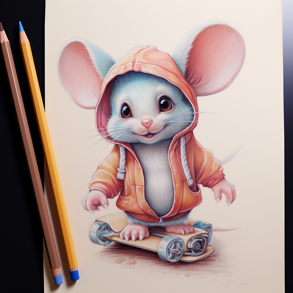 Cute mouse on skateboard with hoodie ears