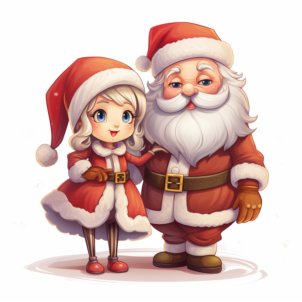 Cartoon-style Mr and Mrs Santa Claus