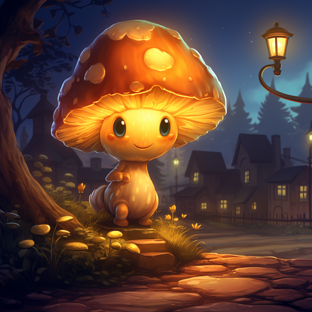 Illustration of a cute mushroom with a street lamp