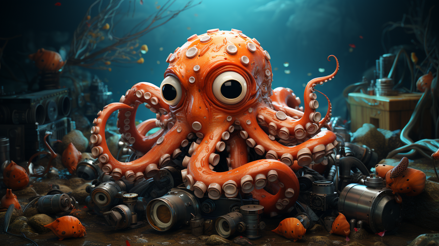 Cute octopus with hammer and tools