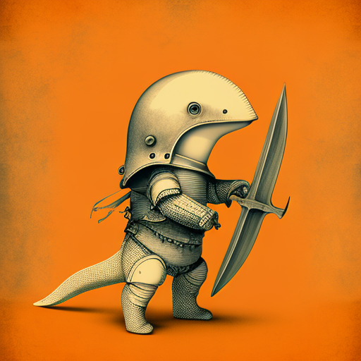 Cute orange baby dolphin in armor with sword