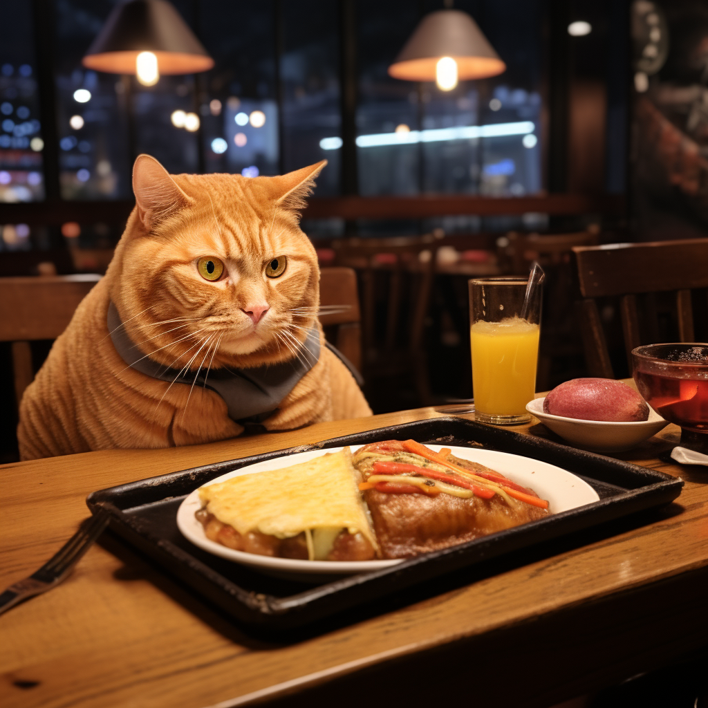 Cute Orange Cat at Texas Roadhouse with Steak