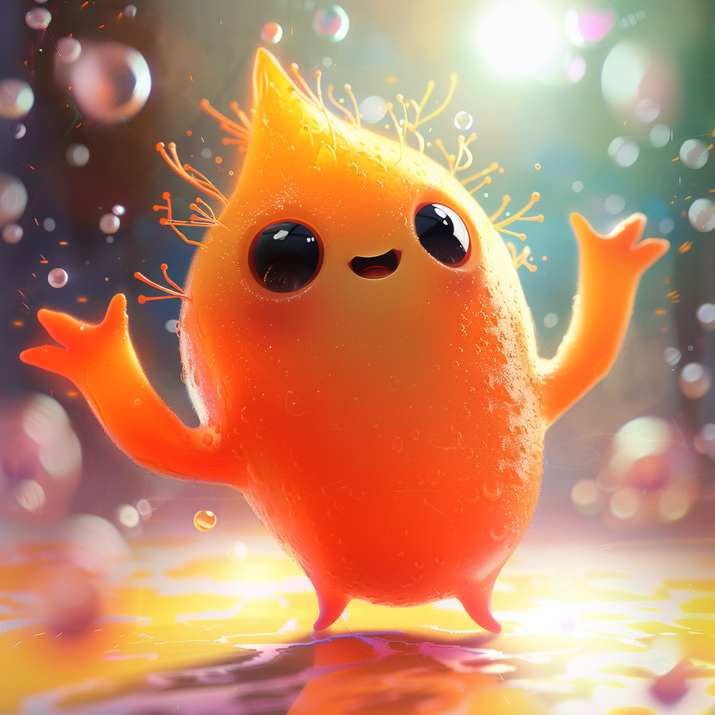 Orange creature spreading love vibes