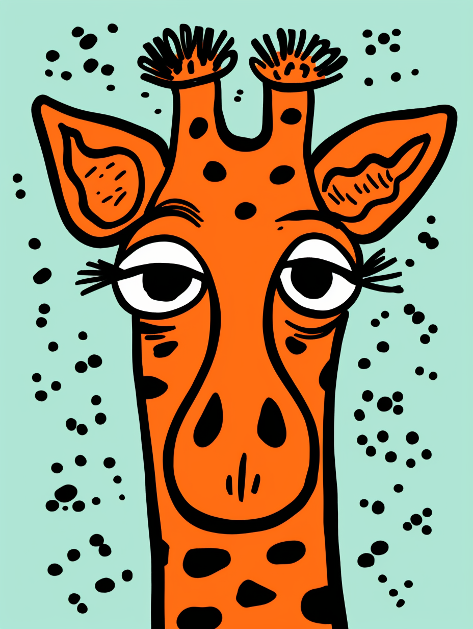 Cute orange giraffe doodles in Keith Haring style