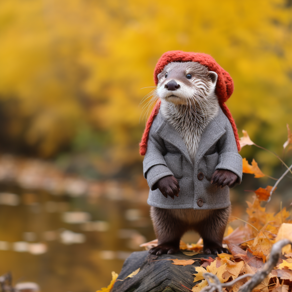 Cute otter in autumn attire