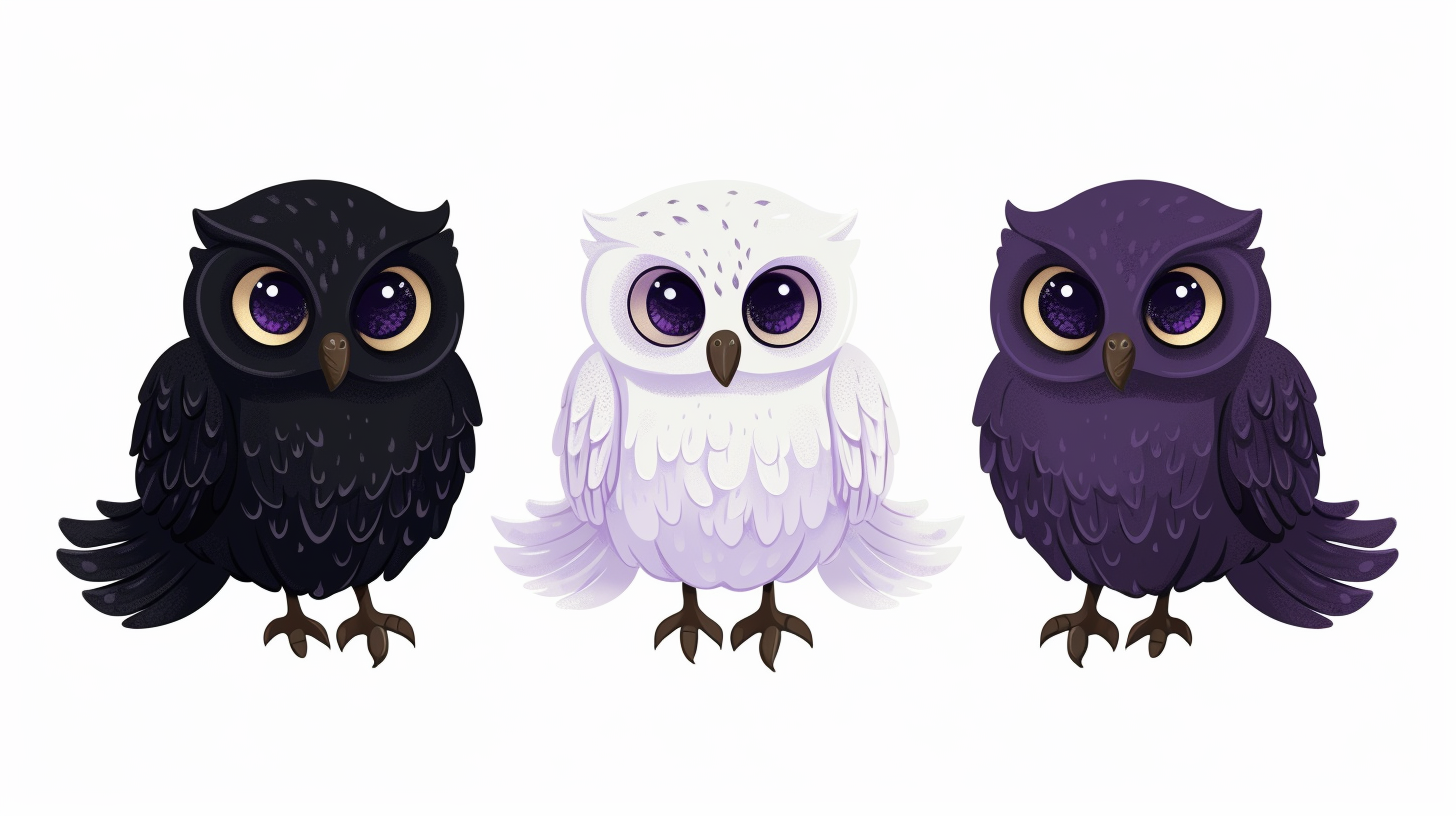 Cute Owl Hyakki Yako in White and Purple