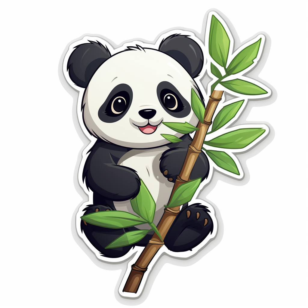 Adorable panda holding bamboo shoot