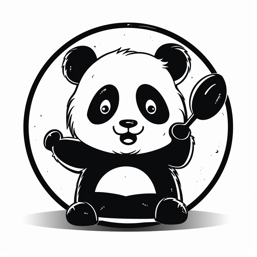 Simple black and white panda holding frying pan