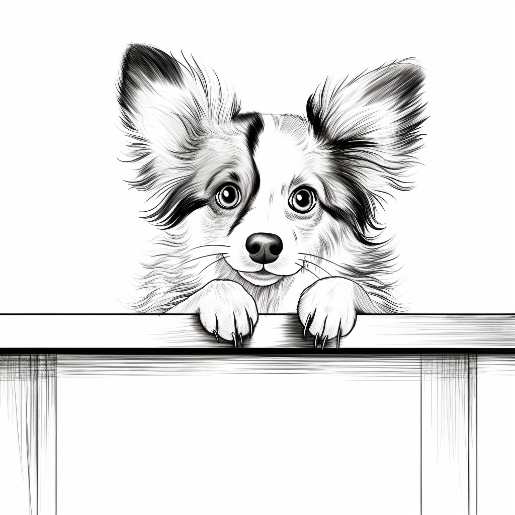 Cute Papillon Dog Peeking Over Table