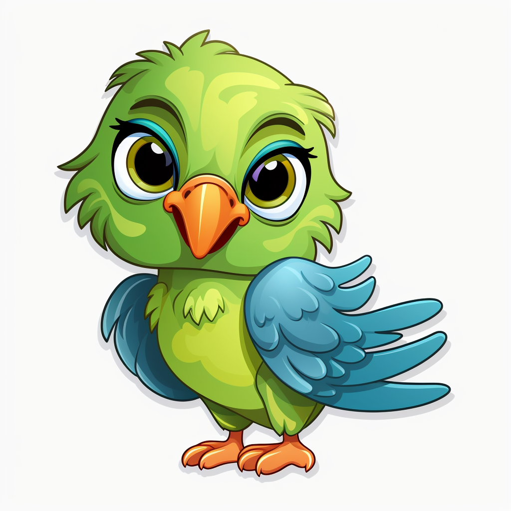 Cute parrot sticker on white background