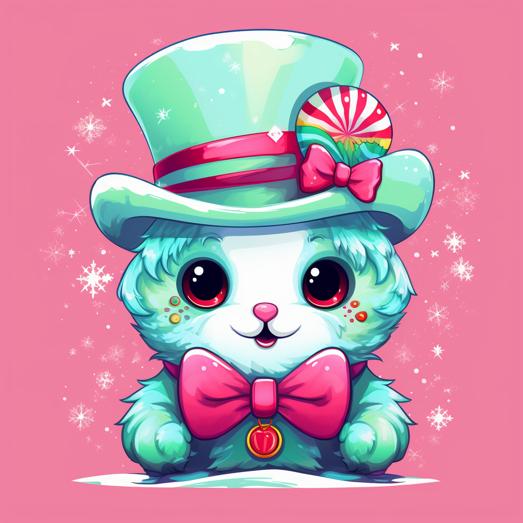 Cute pastel snowman in Lisa Frank style