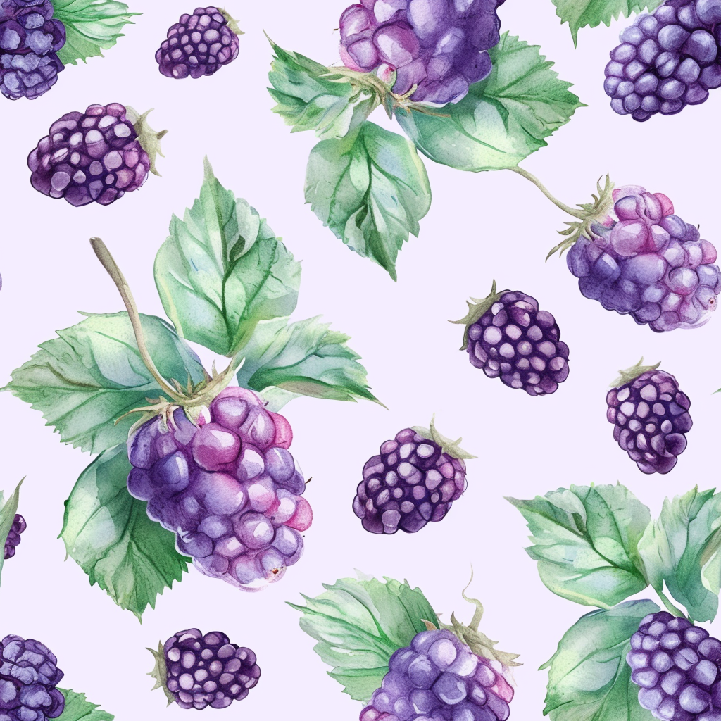 Cute pastel watercolor blackberries background pattern