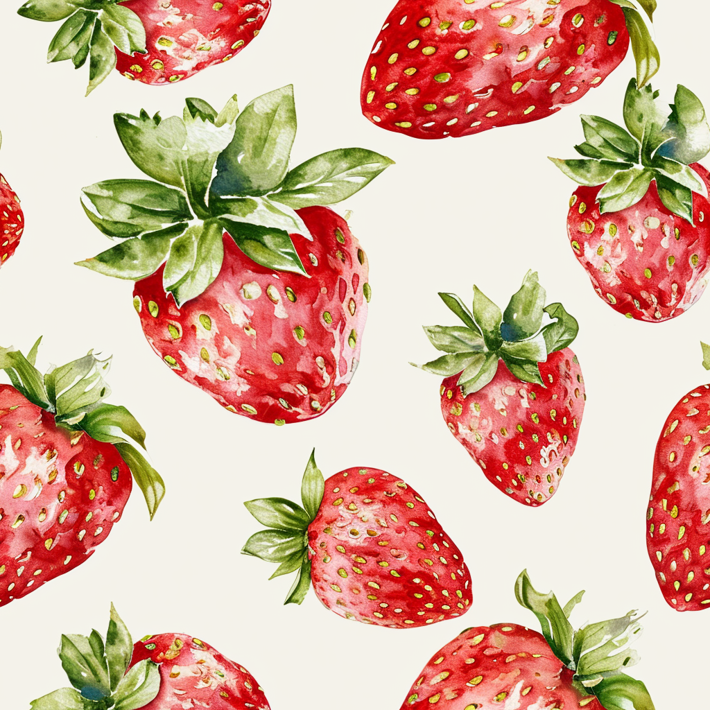 Cute pastel watercolor strawberries background pattern tile