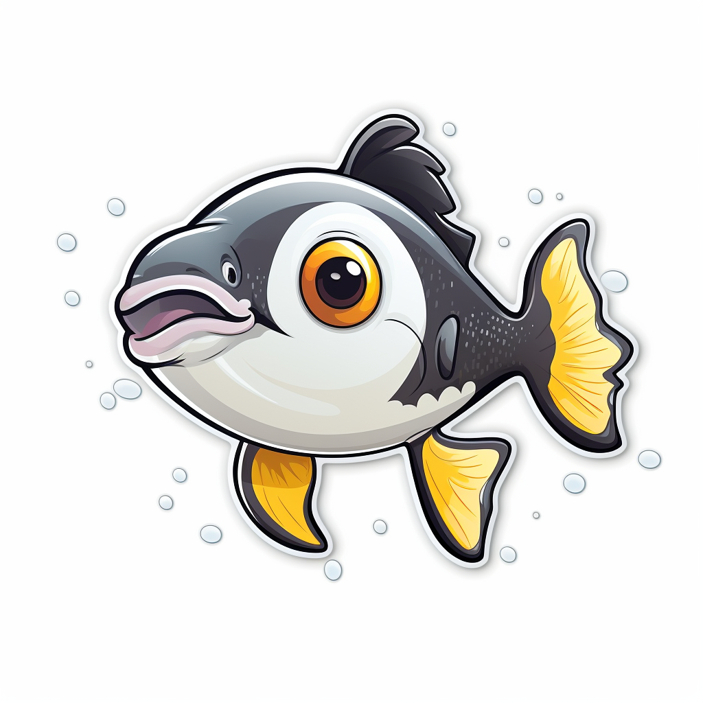 Playful and lovable penguin fish shoot sticker