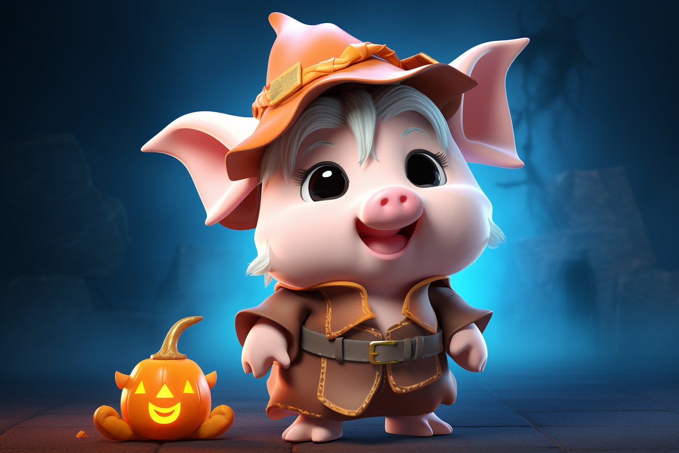 Adorable pig in Halloween costume