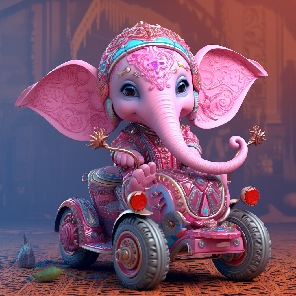 Cute pink elephant riding tricycle