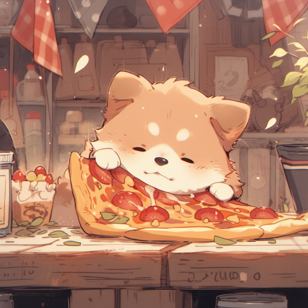 Adorable dog playing on pizza