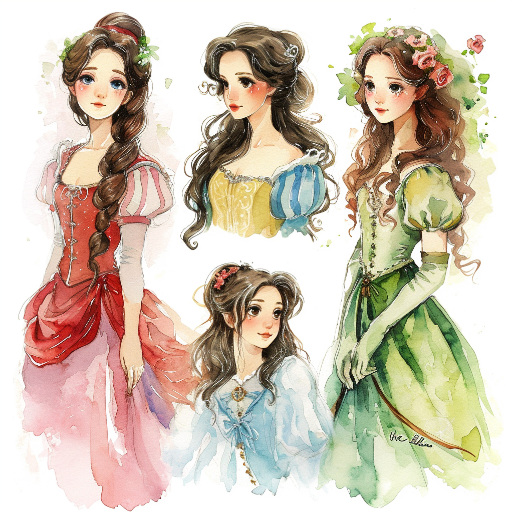 Detailed watercolor princess illustration by Chihiro Iwasaki