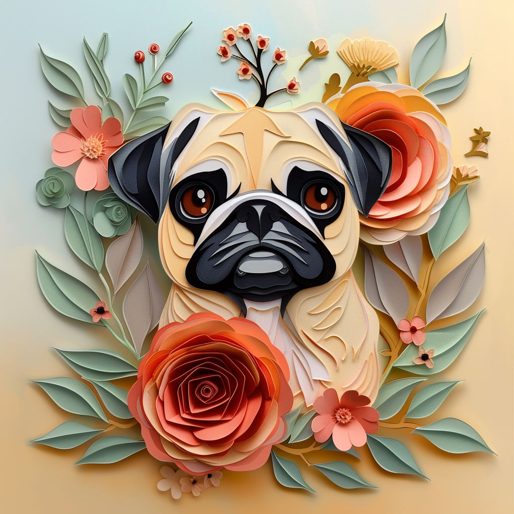 Cute pug in paper cut style