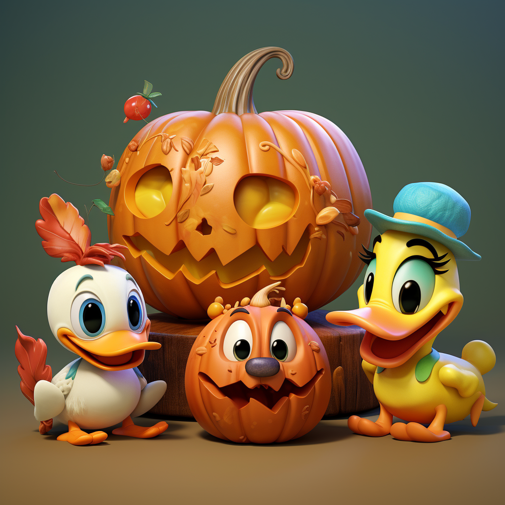 Adorable Thanksgiving pumpkins in Disney cartoon style