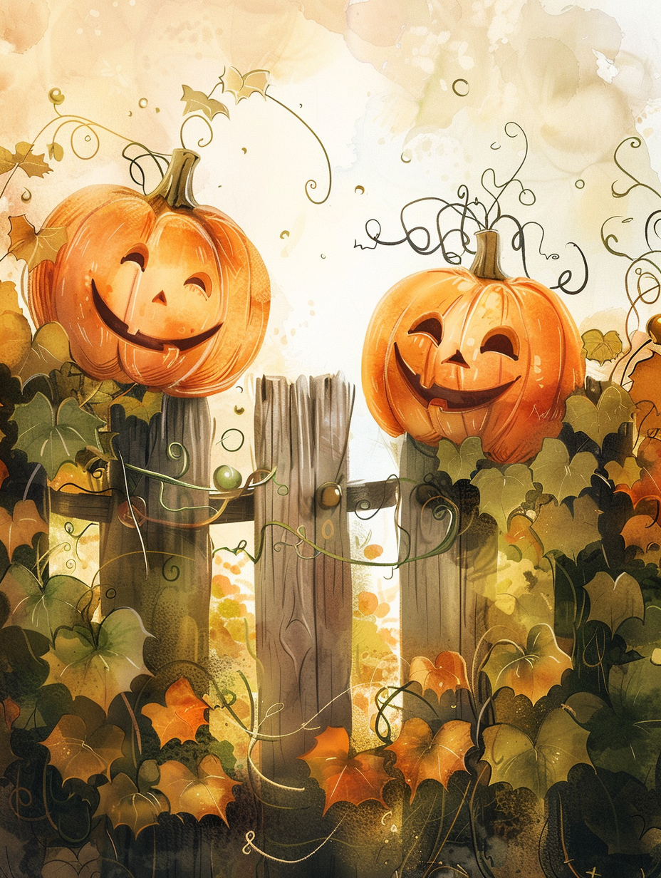 Pumpkins on Wooden Fence