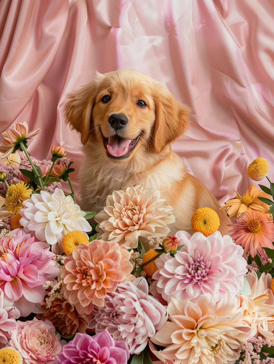 Puppy with flowers