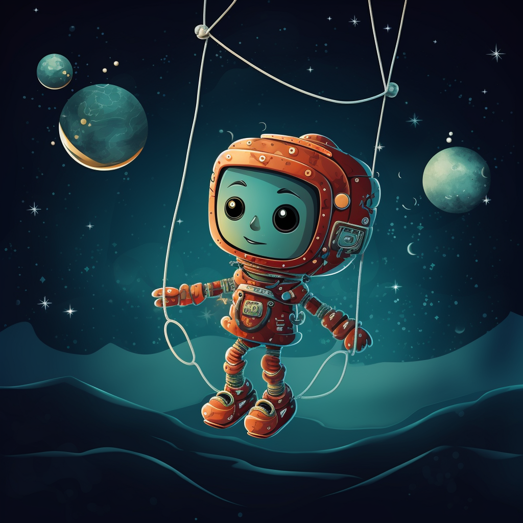 Illustration of a cute puppet in space