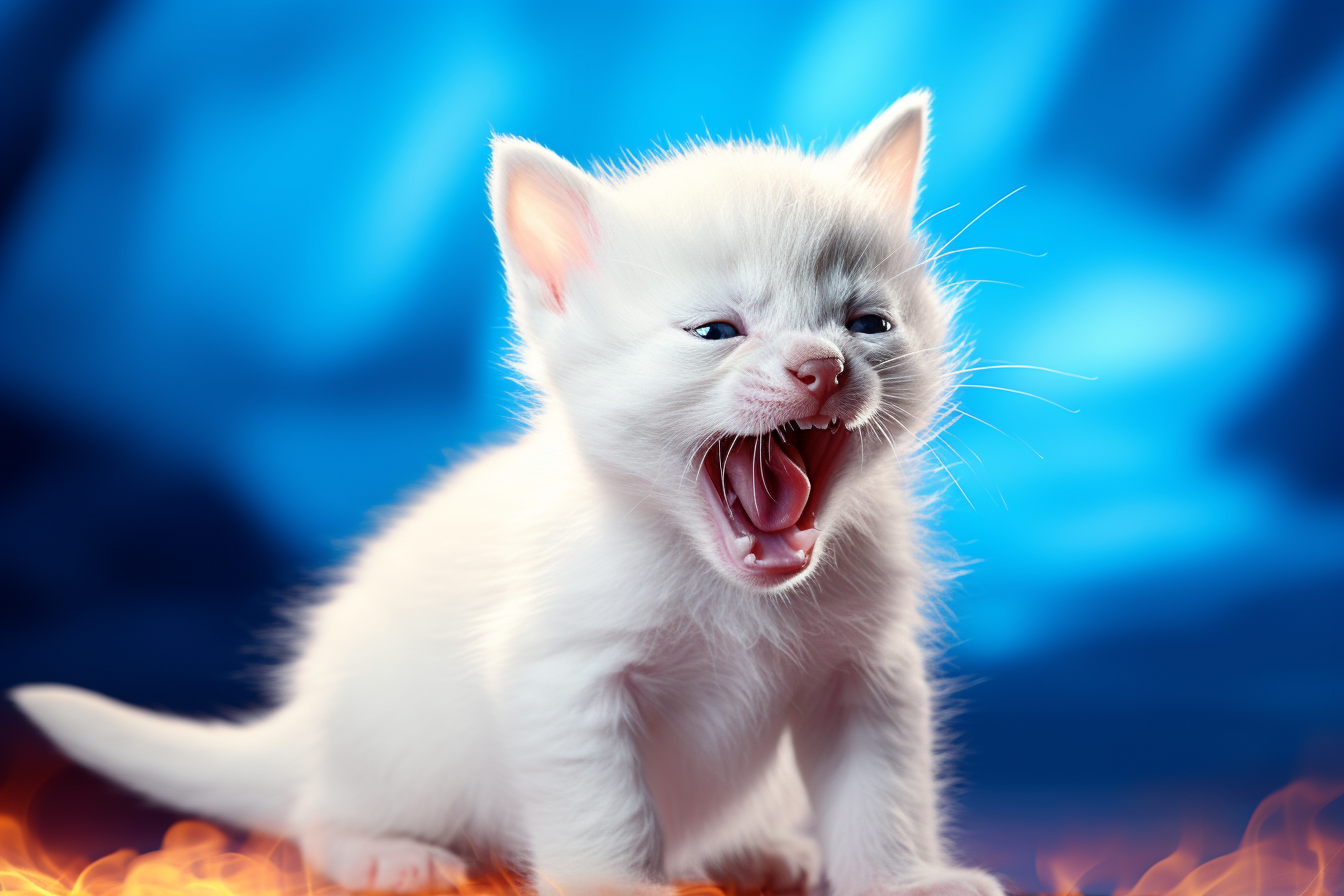 Cute Puppy and Albino Kitten Roaring Sideways