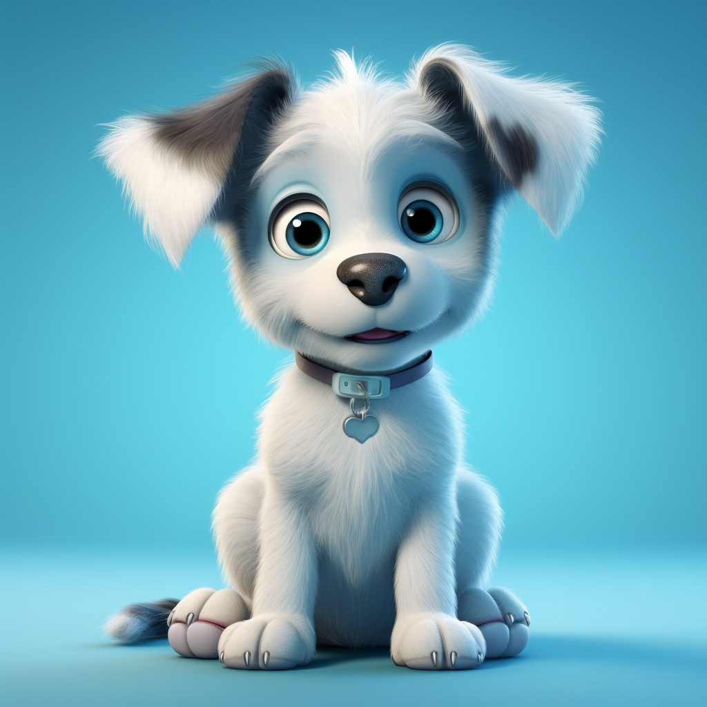 Cute puppy sitting straight, animated, sky blue gradient background - 2Moons.ai