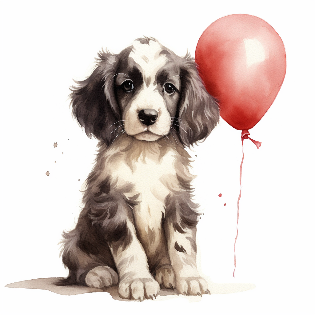 English Setter with Heart Balloon