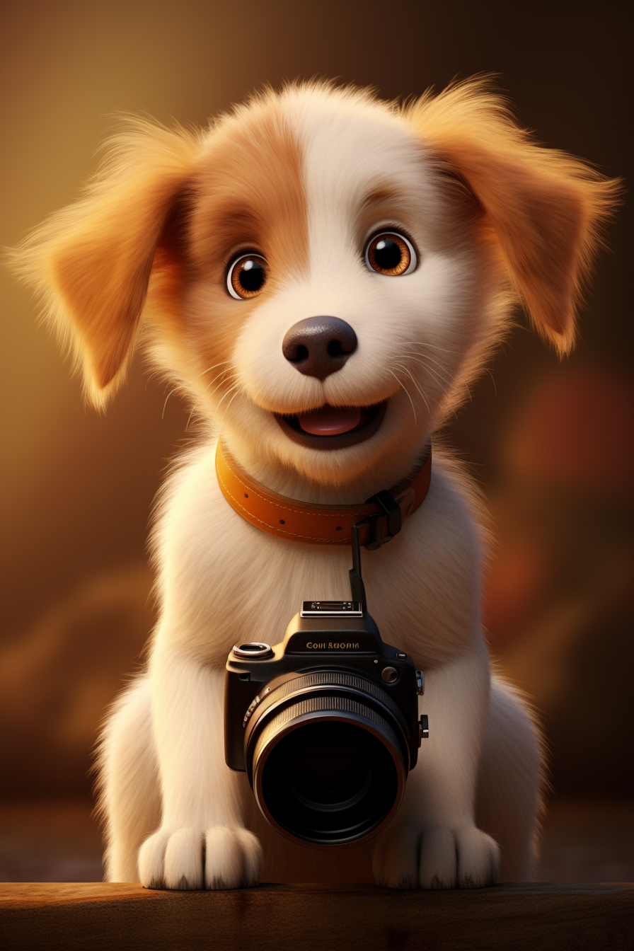 Cute puppy photographer in Pixar style