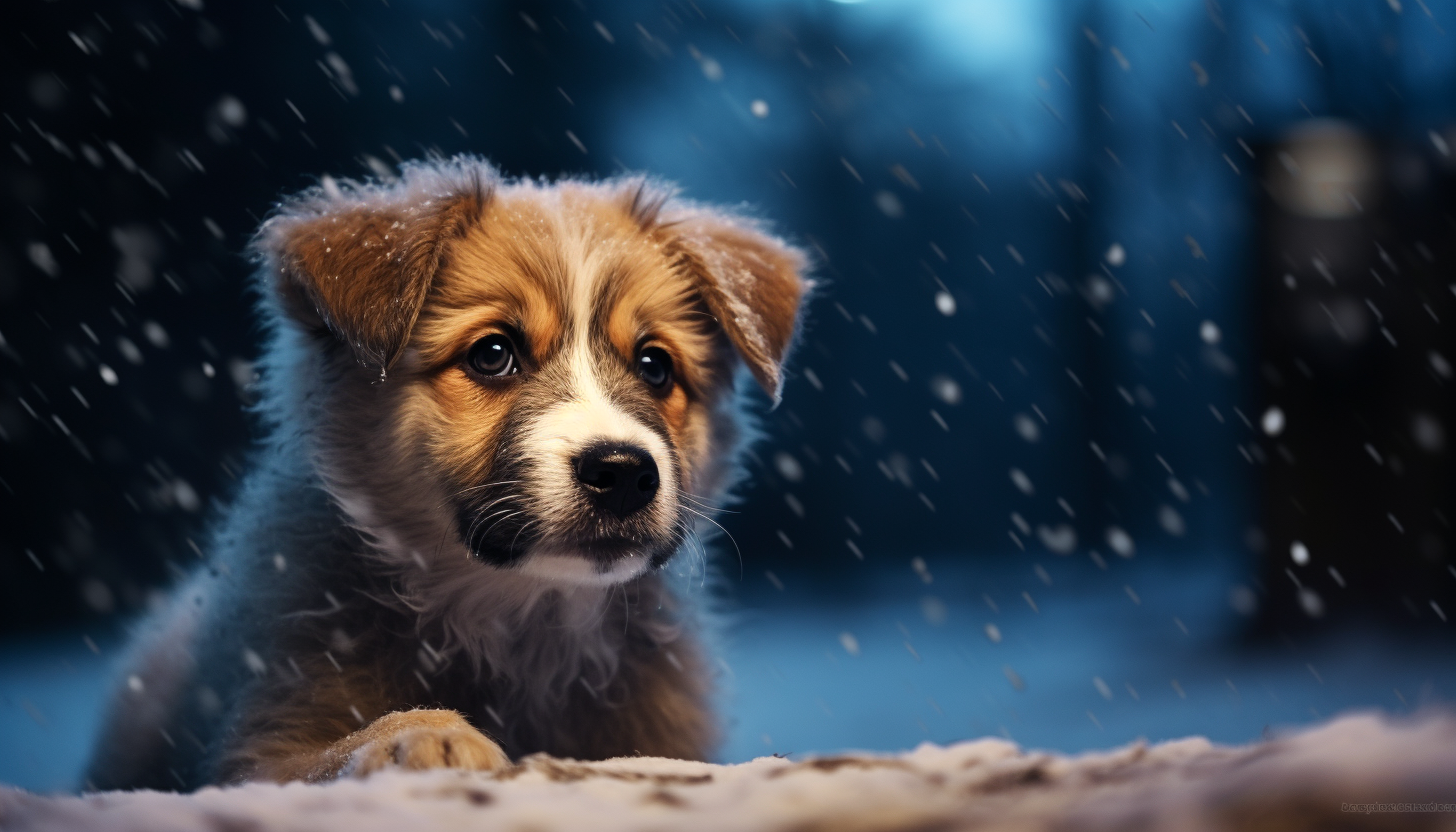 Cute puppy playing in snow