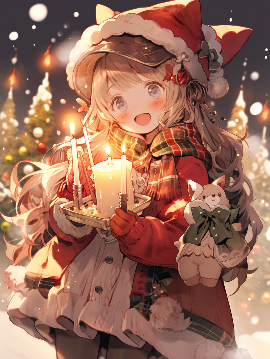 Cute little girl in vertical Christmas painting