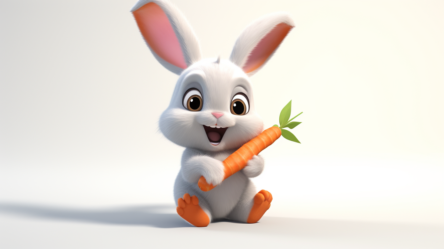 Cute rabbit enjoying long carrot