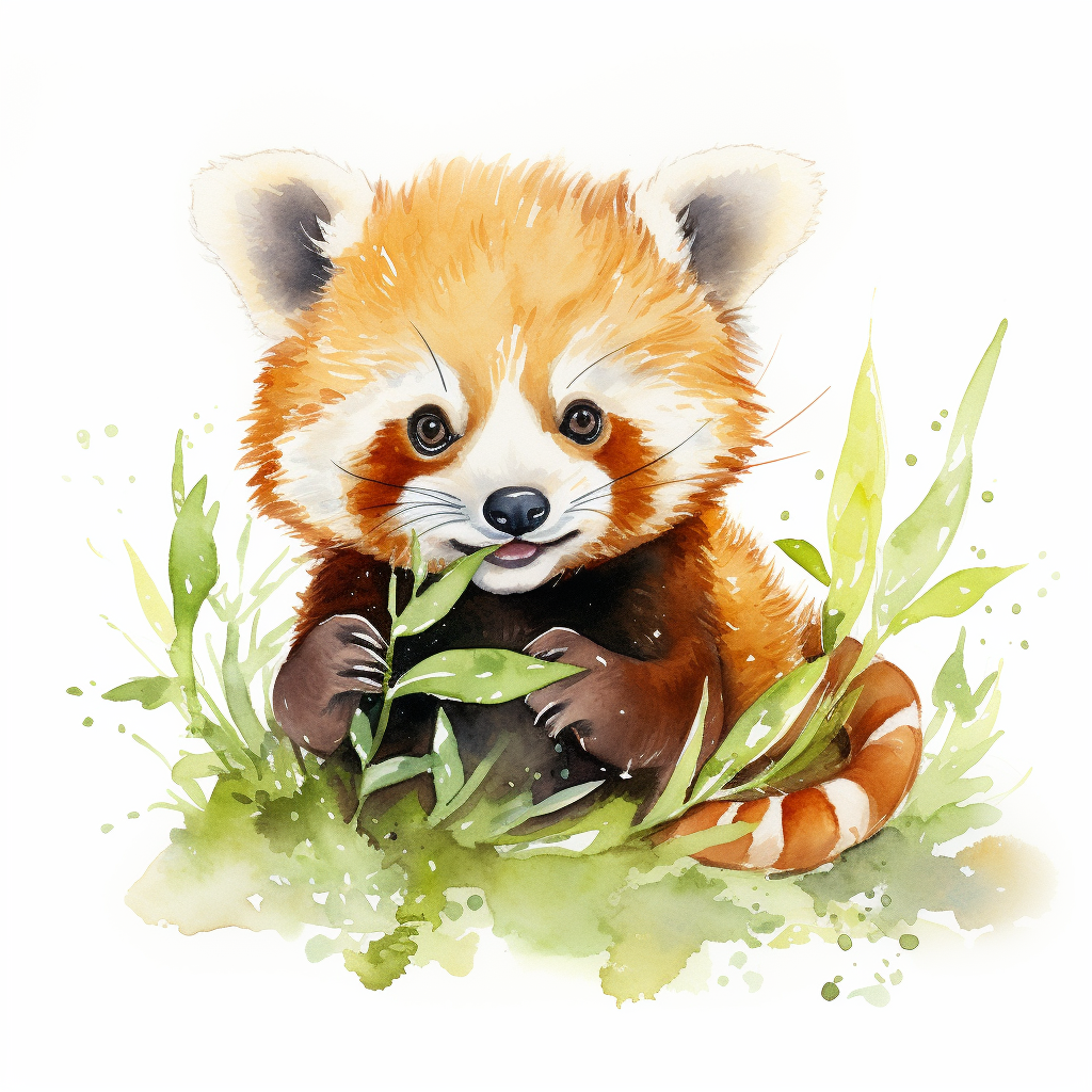 Red Panda Eating Bamboo Illustration