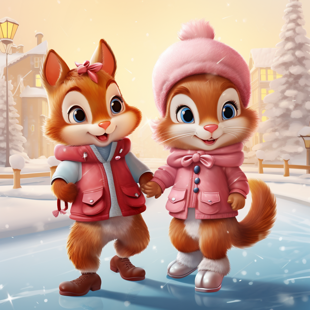 Two Cute Red Squirrels Ice Dancing