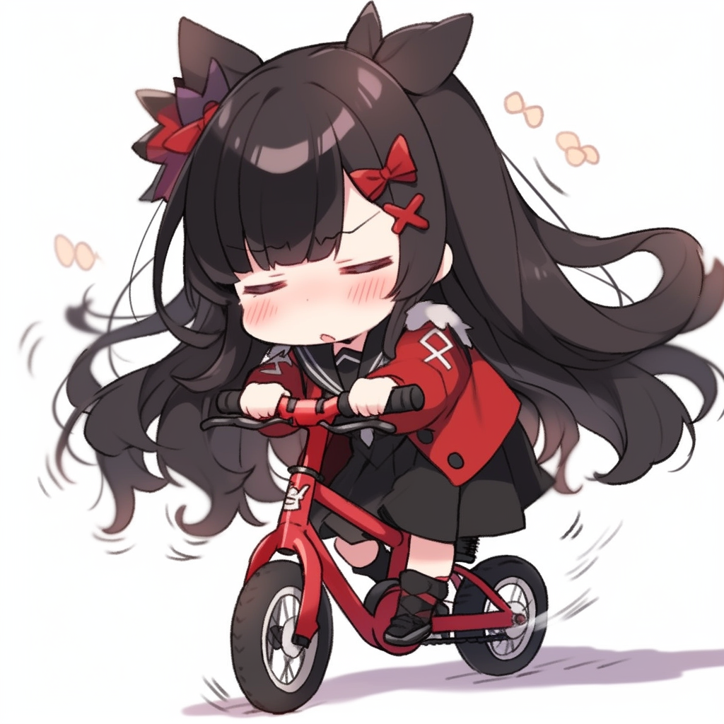 Cute rich father riding a bicycle chibi anime style